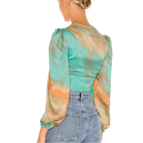 Superdown Revolve Eleen Blouson Top in Teal Multi - Picture 3 of 6